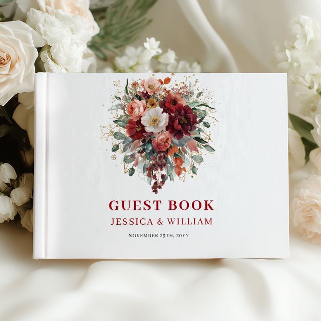 Conception de livre d'or de mariage avec verdure e (Boho Burgundy Greenery Wedding Guest Book Design

)