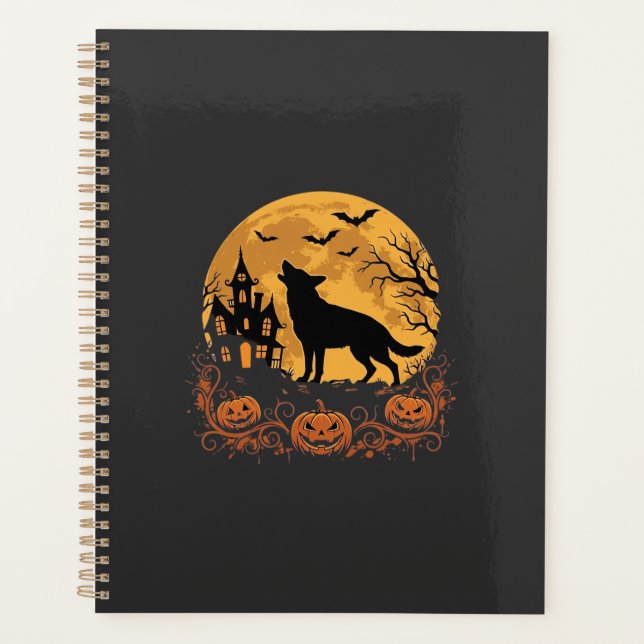 Conception de lune de Halloween de berger allemand (Devant)
