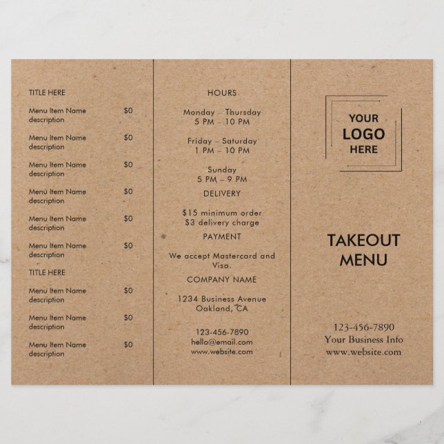 Conception de menu à emporter pour restaurant Kraf (Devant)