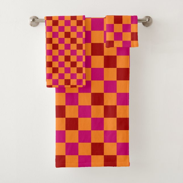 Conception de motif à carreaux rouge orange rose  (En situation)