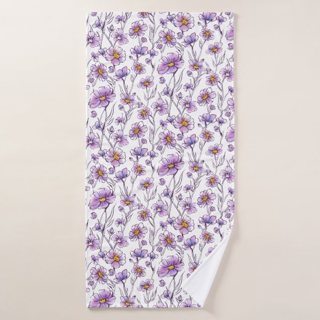 Conception de motif botanique de fleur sauvage vio (Serviette de bain)