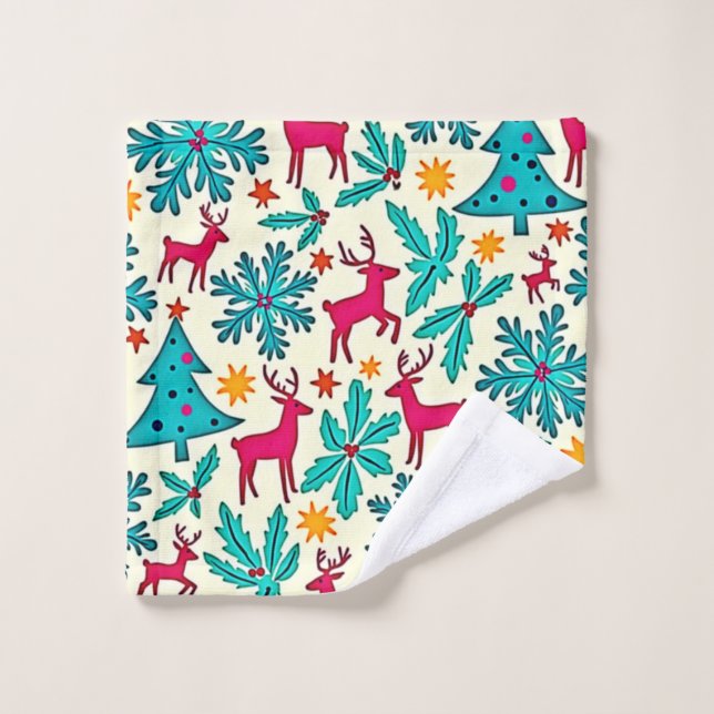 Conception de motif d'arbre sarcelle et renne rose (Gant de toilette)