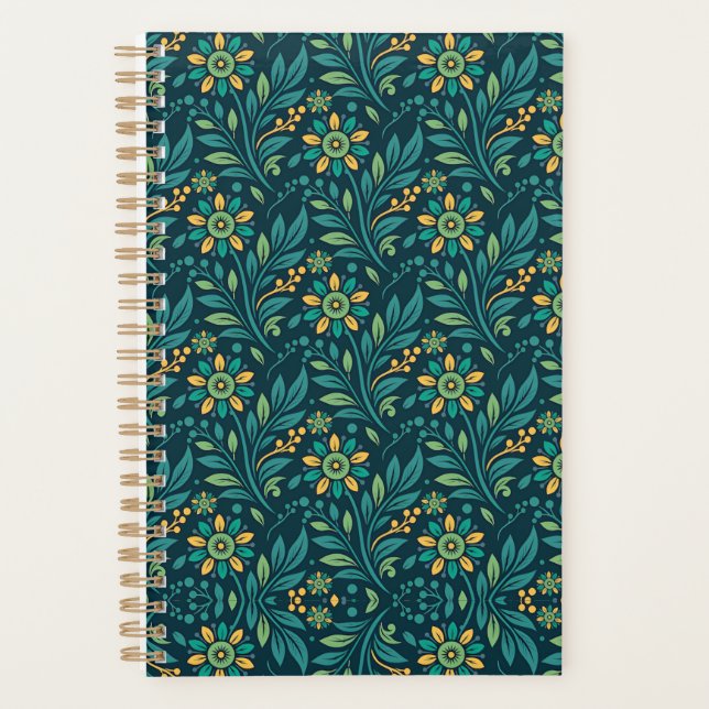 Conception de motif floral élégant jaune et sarcel (Devant)
