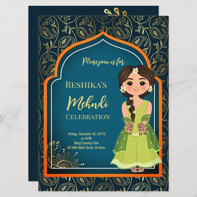 Conception de motifs indiens arabes Mehndi sarcell (Devant / Derrière)