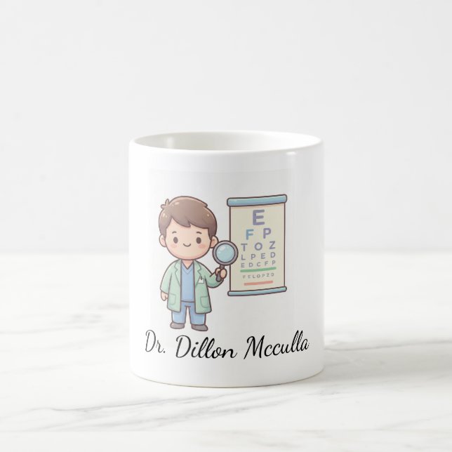 Conception de mug d'optométriste de dessin animé m (Centre)