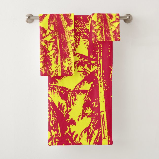 Conception de palmiers tropicaux. Rouge et jaune. (En situation)