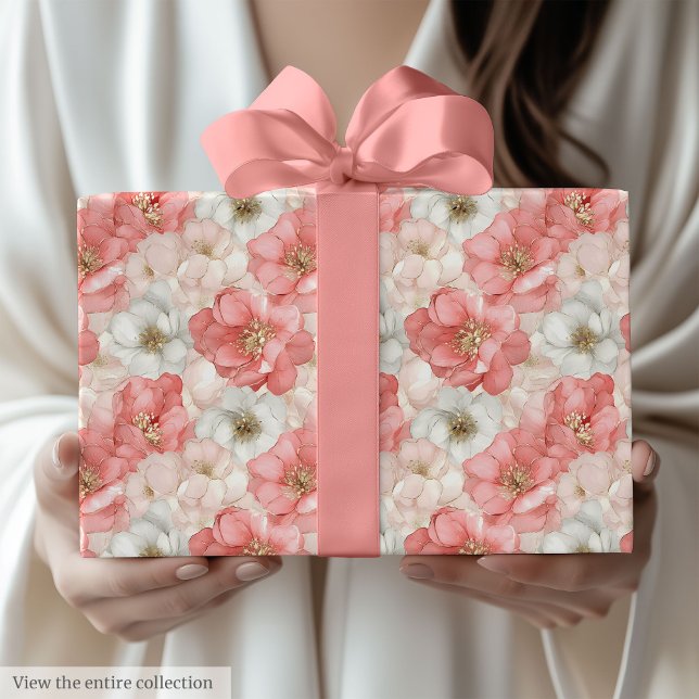 Conception de papier cadeau à l'aquarelle rose et  (Aerial pink and gold watercolor gift wrap design)