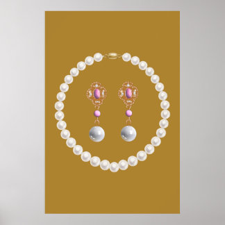 Conception de poster de bijoux vintage or et perle