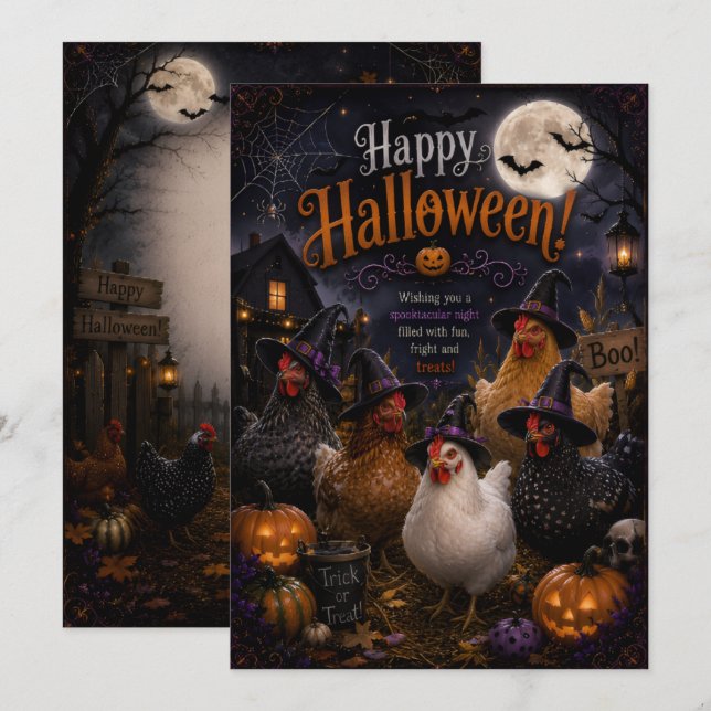 conception de poule carte de halloween recto verso (Devant / Derrière)