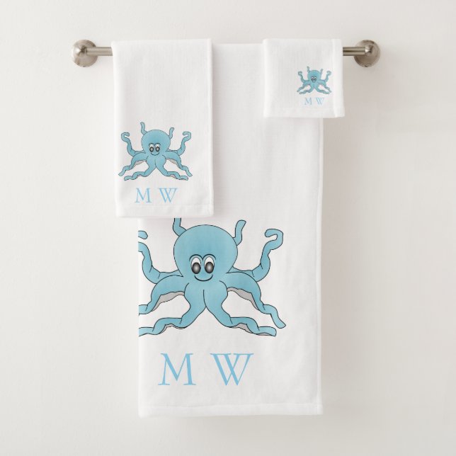 Conception de poulpe bleu monogrammé (En situation)