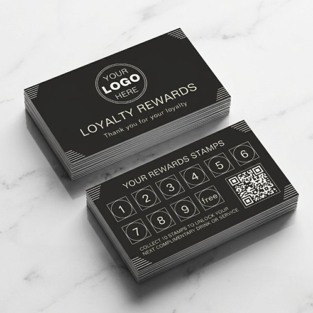 Conception de récompenses de fidélité Art Déco min (Luxury Loyalty Card Design with QR Code | Minimalist Rewards Business Card)