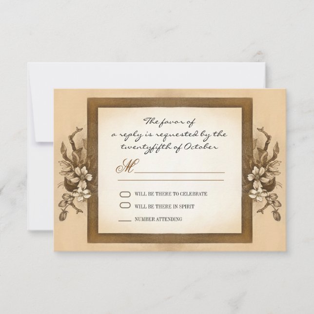 conception de RSVP de mariage à cadre en bois vint (Devant)
