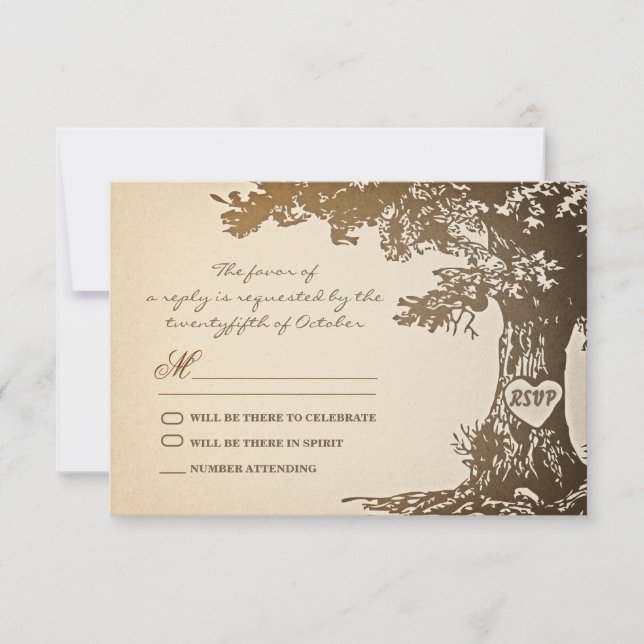 conception de RSVP de mariage d'arbre vintage vieu (Devant)