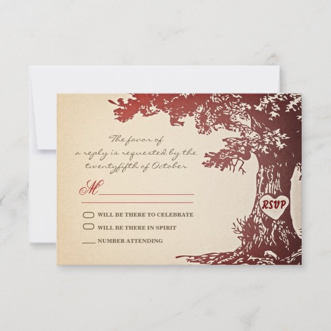 conception de RSVP de mariage vintage arbre rouge  (Devant)