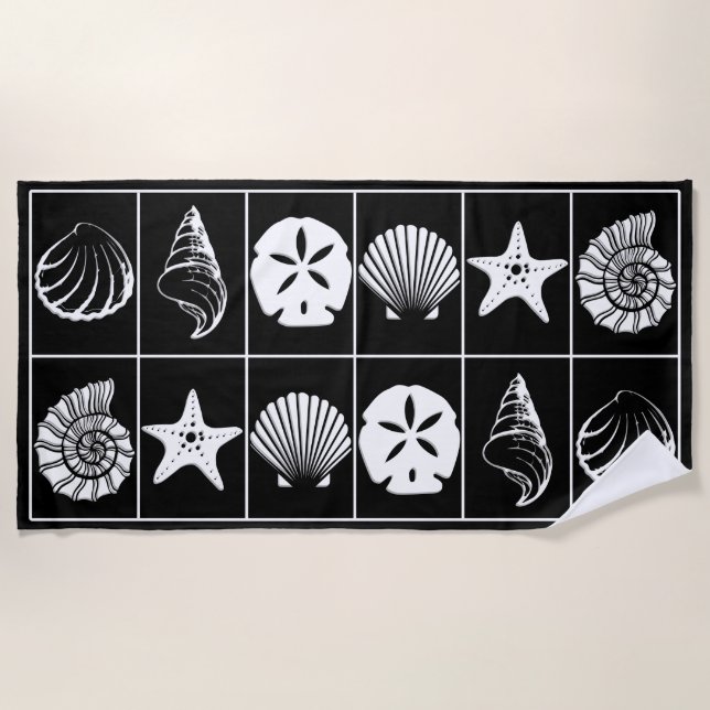 Conception de serviette de plage coquilles noir et (Devant)