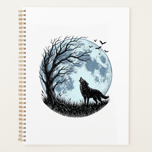 Conception de silhouette d'arbre de lune hurlant l (Devant)