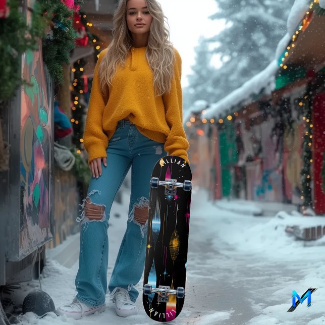 Conception de skateboard atomique rétro coloré (Créateur téléchargé)