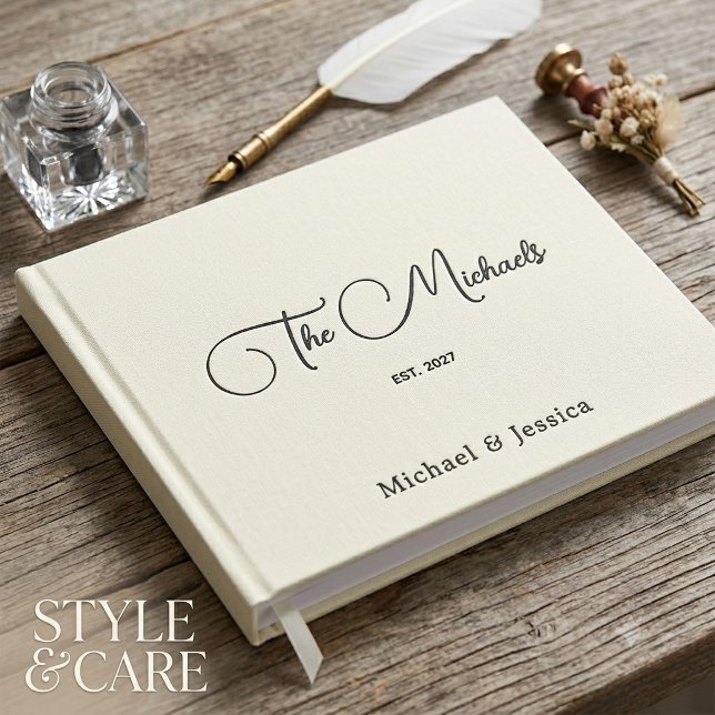 Conception de souvenir de livre d'or de mariage pe (Custom Warm Beige Wedding Guest Book Keepsake Design)