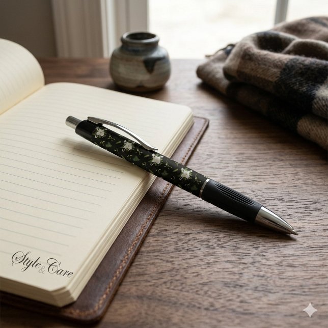 Conception de stylo Emmy à motif floral vert et bl (Elegant Green White Floral Pattern Emmy Pen Design)