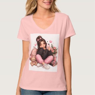Conception de T-shirt autocollant de fille selfie