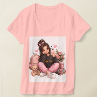 Conception de T-shirt autocollant de fille selfie