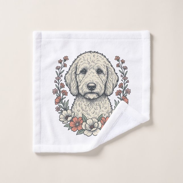 Conception de T-Shirt avec Portrait de Chien Boucl (Gant de toilette)