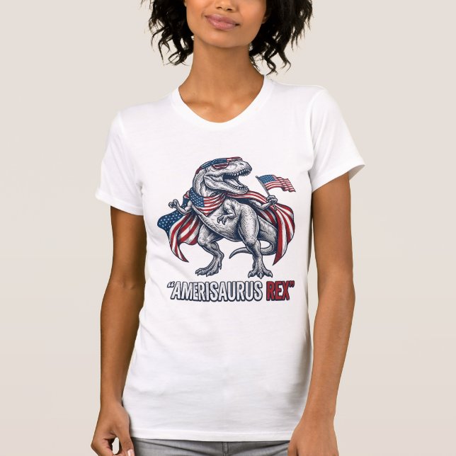 Conception de T-shirt blanc de T-Rex patriotique A (Devant)