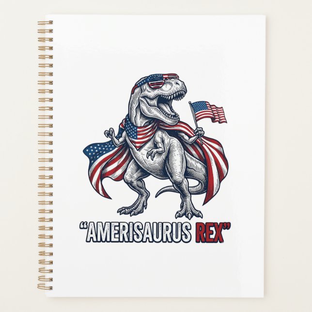 Conception de T-shirt blanc Patriotic T-Rex Ameris (Devant)