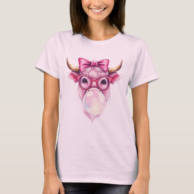 Conception de T-shirt Bubblegum Coquette Highland  (Devant)
