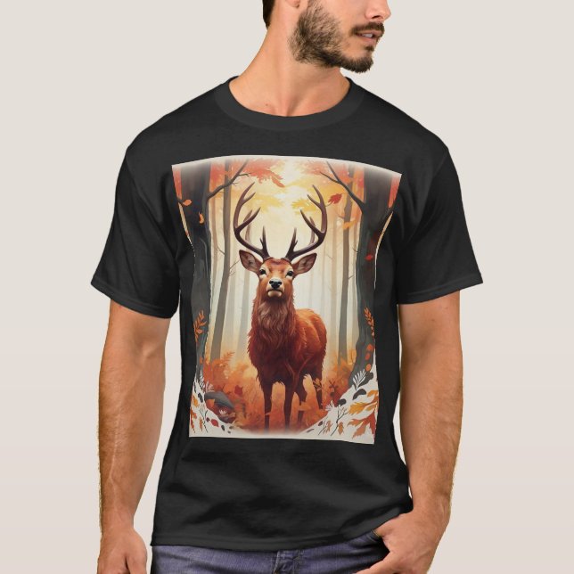 Conception de T-Shirt Cerf Rouge Curieux dans une  (Devant)