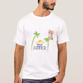 conception de t-shirt chat mignon & été bonjour