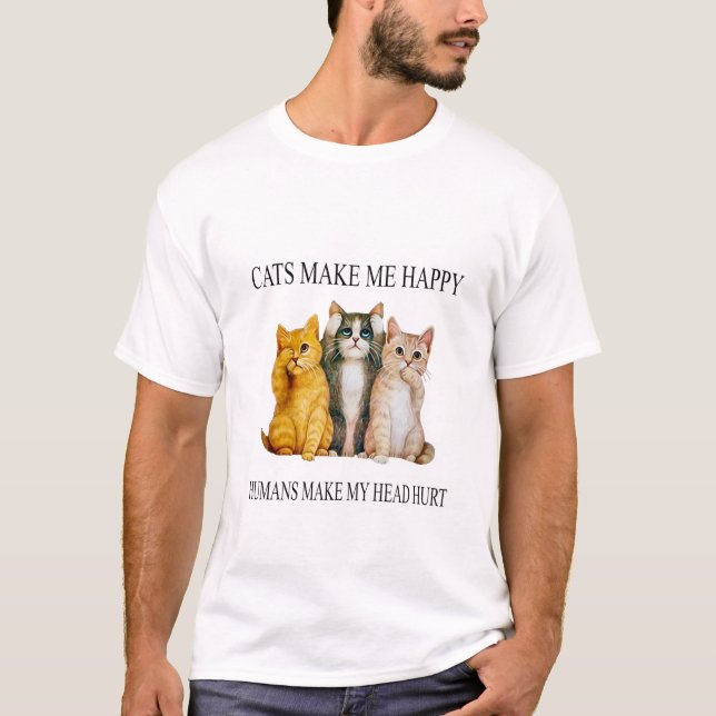 Conception de T-Shirt Chats Heureux et Maux de Têt (Devant)