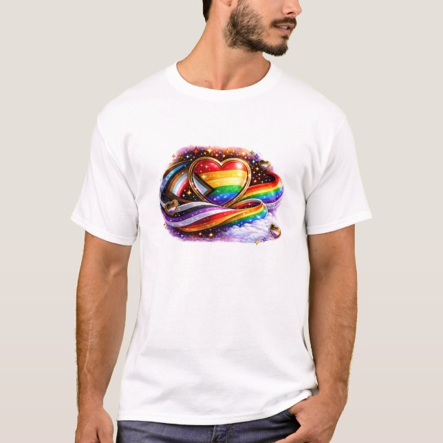 Conception de T-shirt cœur arc-en-ciel de fierté i (Devant)