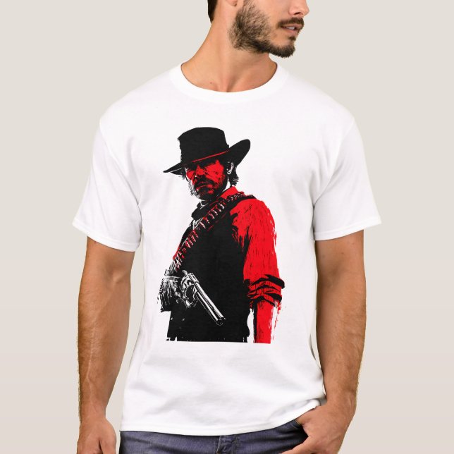 conception de T-shirt de cow-boy contour rouge  (Devant)