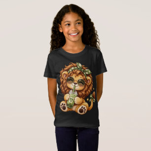 Conception de T-Shirt de Lion Mignon Buvant du Thé