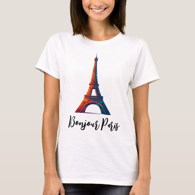 Conception de t-shirt de voyage intitulée Bonjour  (Devant)