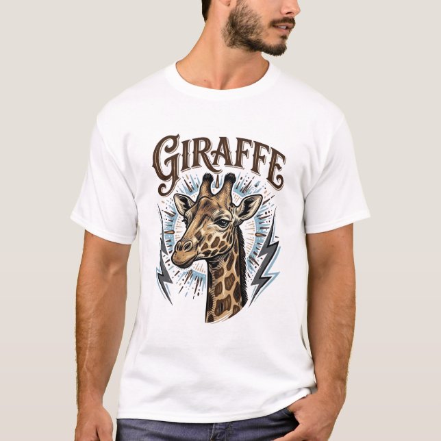 Conception de T-Shirt Foudre Girafe Gravée Vintage (Devant)