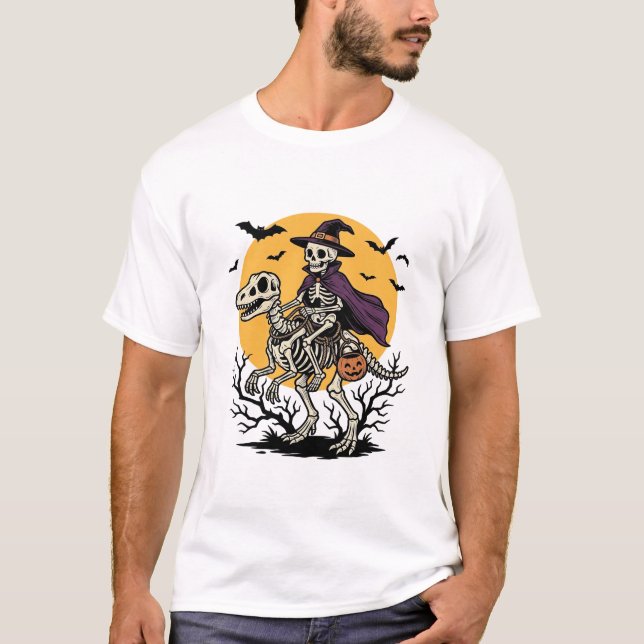 Conception de T-shirt Halloween dinosaure squelett (Devant)