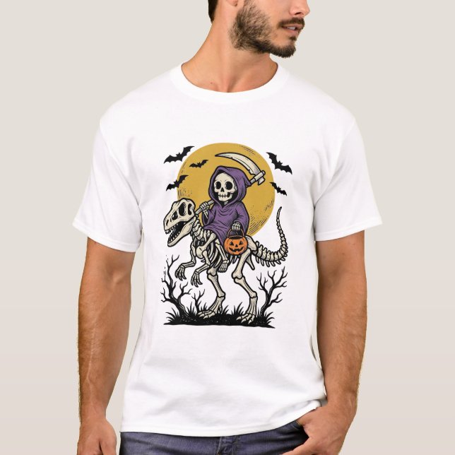 Conception de T-shirt Halloween Dinosaure Squelett (Devant)