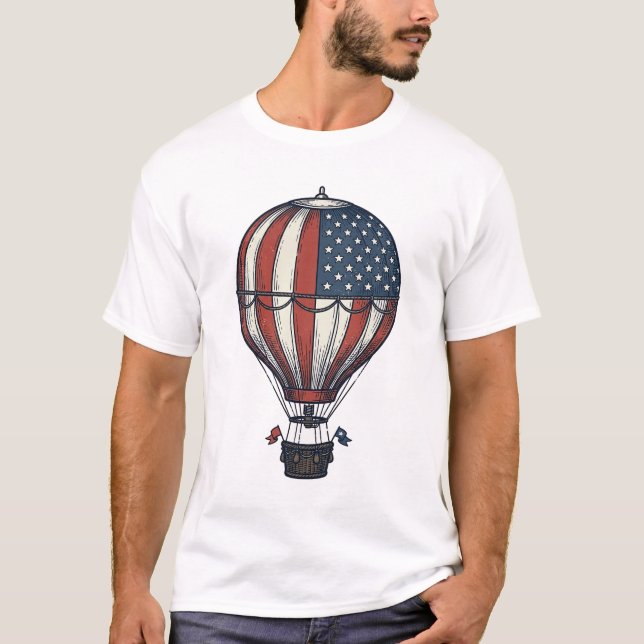 Conception de T-shirt Montgolfière Patriotique Vin (Devant)