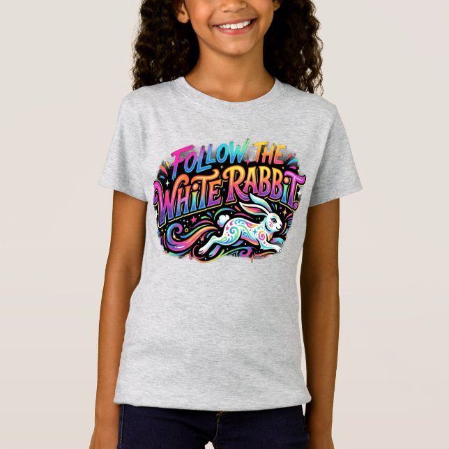 Conception de T-Shirt Suivez le Lapin Blanc (Devant)