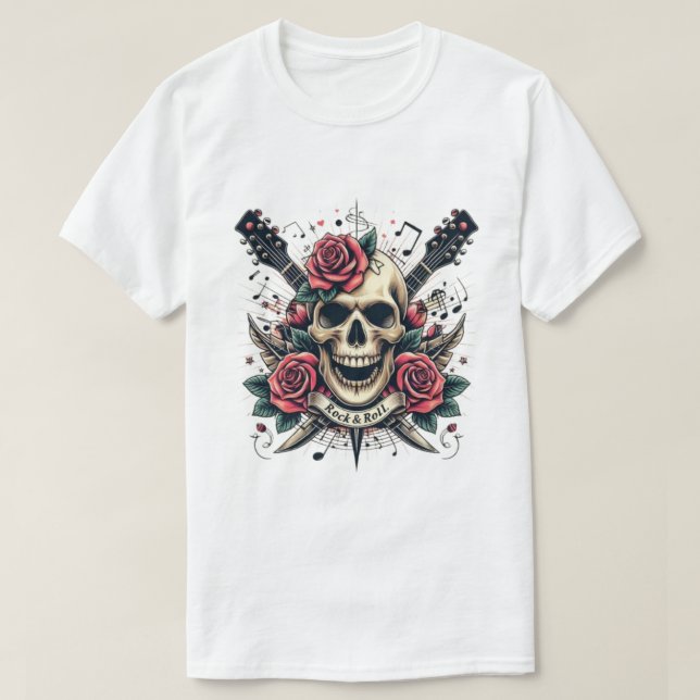 Conception de T-Shirt Tatouage de Crâne Rock & Rol (Design devant)