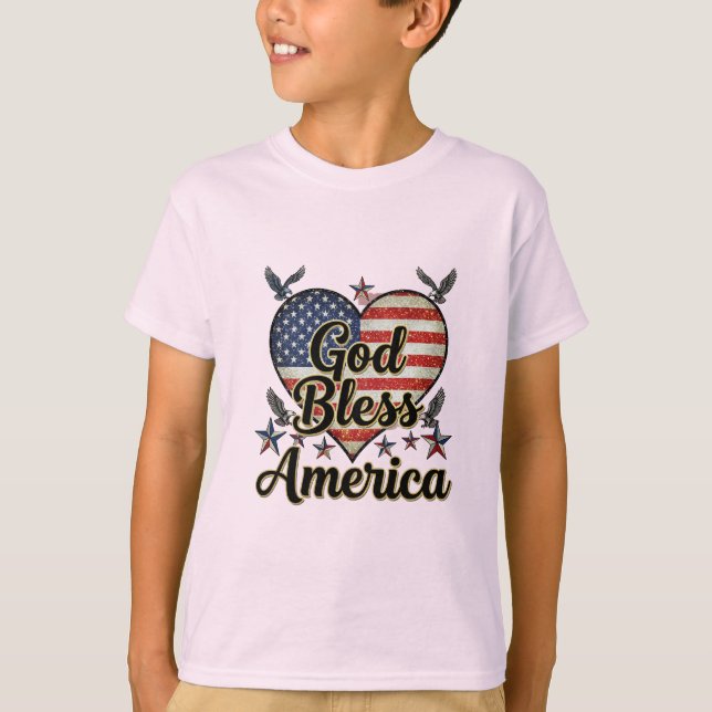 Conception de T-shirt Terre de liberté, Dieu bénit (Devant)