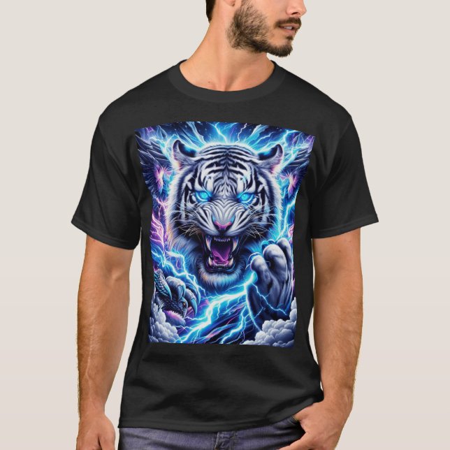 Conception de T-shirt Tigre à Éclairage Bleu Élect (Devant)