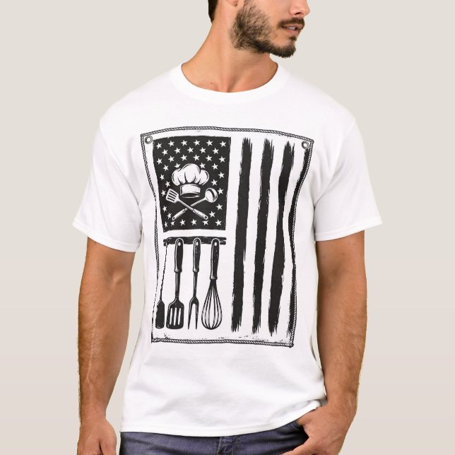 Conception de T-shirt Ustensiles de Cuisine Drapea (Devant)