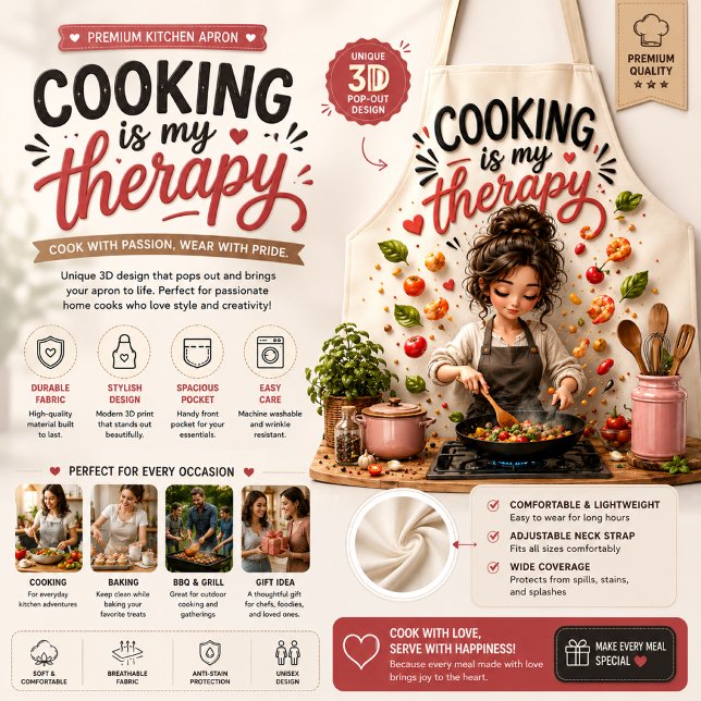 Conception de tablier de cuisson 3D mignonne | Cui (Créateur téléchargé)