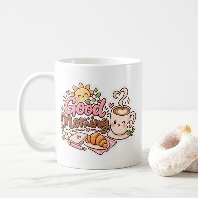 Conception de tasse de café Bonjour mignonne  (Avec donut)