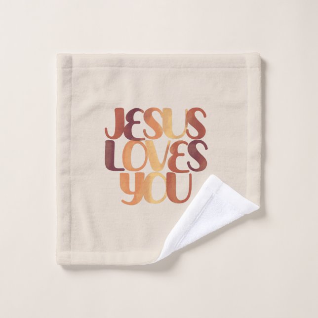 Conception de typographie chrétienne Jésus aime  (Gant de toilette)