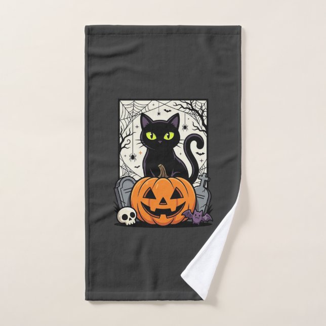 Conception de vecteur de citrouille de chat noir H (Serviette à main)