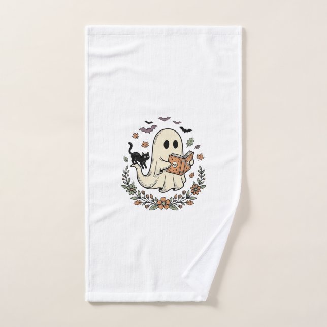 Conception de vecteur floral Halloween Chat fantôm (Serviette à main)